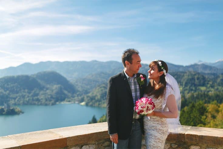 middle-aged groom and young bride